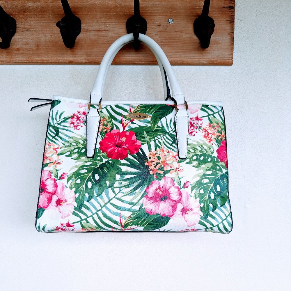 FRANCO SARTO Palm Paradise Handbag White Floral  NWOT